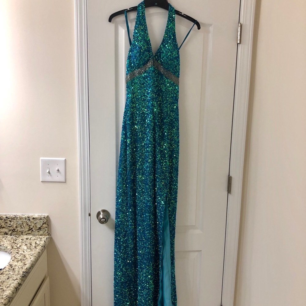 Turquoise Sequin Formal Dress